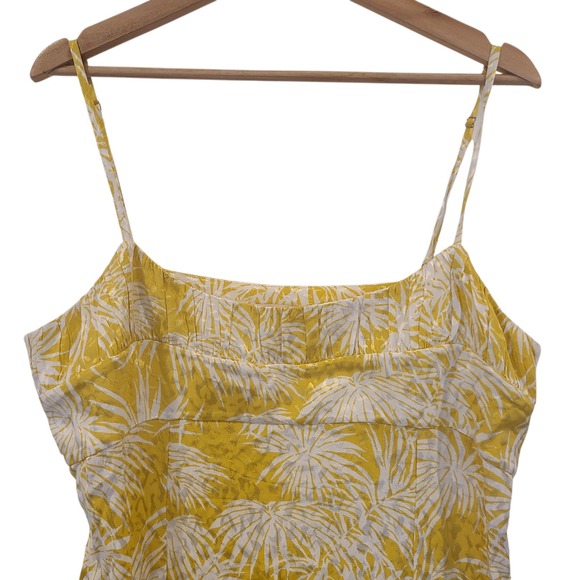 Rebecca Taylor Yellow Palm Print Midi Dress Spaghetti Strap Summer Size 16 - Picture 3 of 6